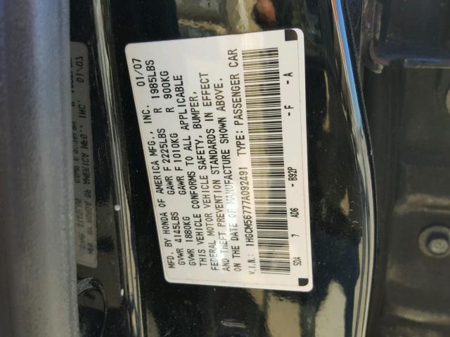 1HGCM56777A092491 - 2007 HONDA ACCORD EX BLACK photo 10