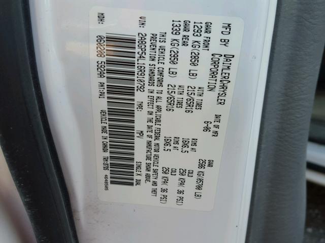 2A8GP54L16R910792 - 2006 CHRYSLER TOWN & COU WHITE photo 10