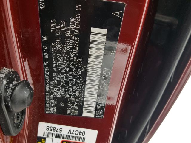 5TDZK22C59S273773 - 2009 TOYOTA SIENNA XLE RED photo 10