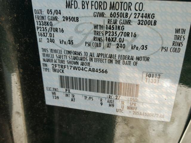 2FTRF17W04CA84566 - 2004 FORD F-150 HERI GREEN photo 10