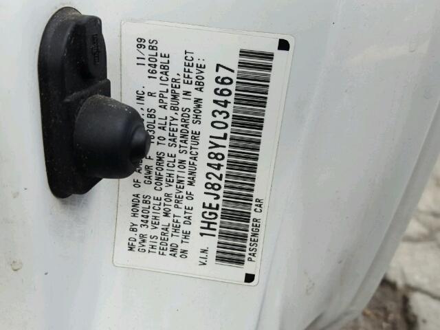 1HGEJ8248YL034667 - 2000 HONDA CIVIC EX 白色 照片 10