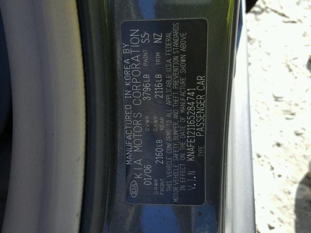 KNAFE121165284741 - 2006 KIA NEW SPECTR GRAY photo 10