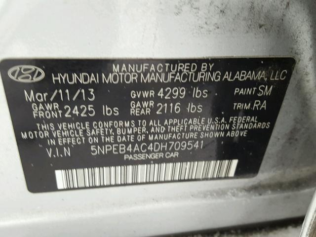 5NPEB4AC4DH709541 - 2013 HYUNDAI SONATA GLS SILVER photo 10