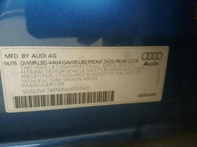 WAUNF78P46A002493 - 2006 AUDI A3 2.0 PRE BLUE photo 10