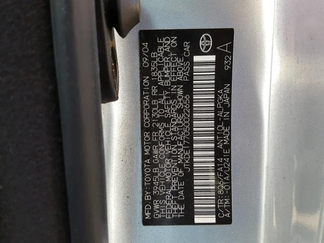 JTKDE177050022656 - 2005 TOYOTA SCION TC 蓝色 照片 10