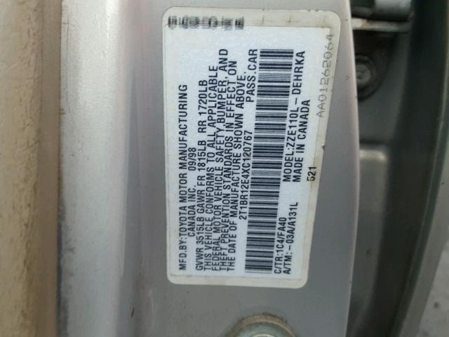 2T1BR12E4XC120767 - 1999 TOYOTA COROLLA VE SILVER photo 10