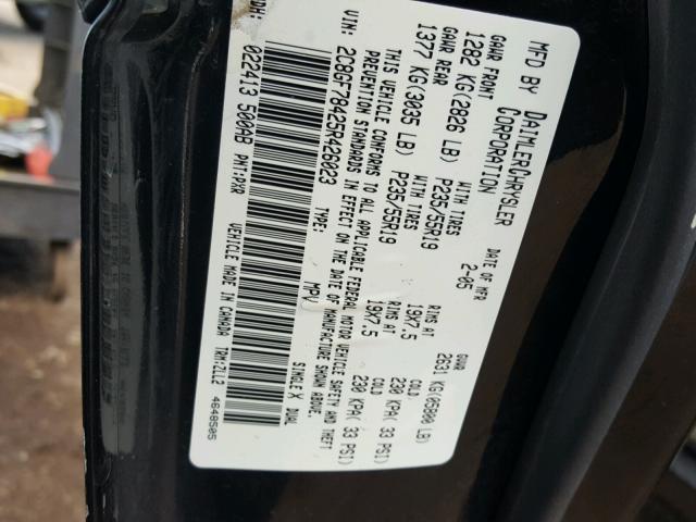 2C8GF78425R426023 - 2005 CHRYSLER PACIFICA L შავი ფოტო 10