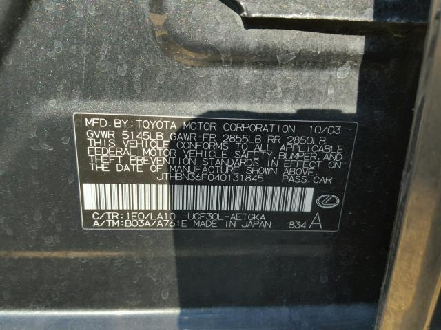 JTHBN36F040131845 - 2004 LEXUS LS 430 GRAY photo 10