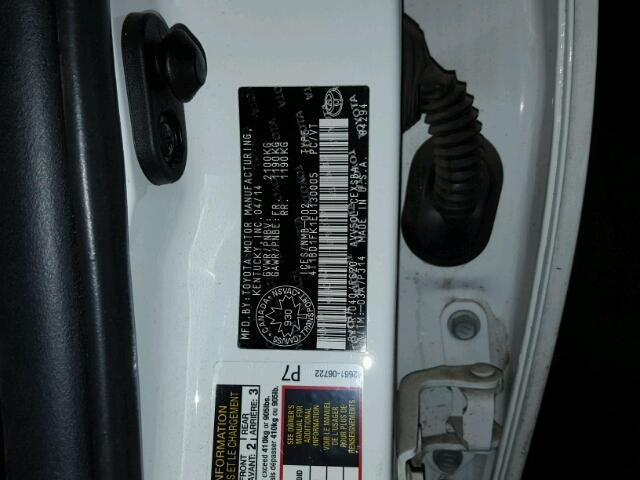 4T1BD1FK1EU130005 - 2014 TOYOTA CAMRY HYBR WHITE photo 10