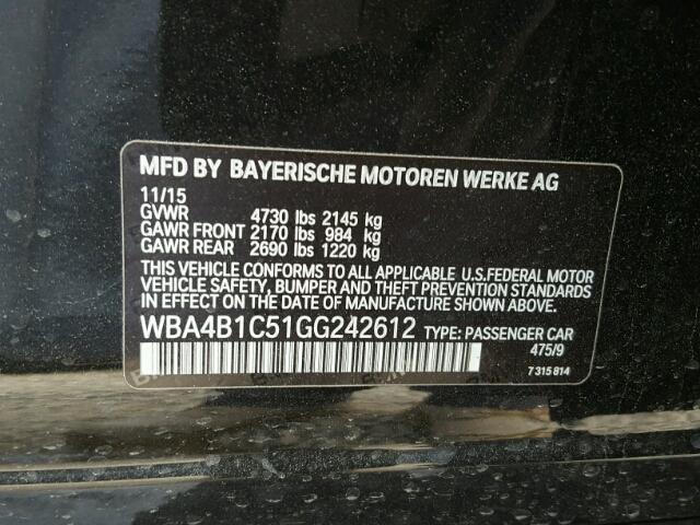 WBA4B1C51GG242612 - 2016 BMW 435 I BLACK photo 10