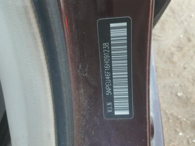 5NPEU46F16H091238 - 2006 HYUNDAI SONATA GLS BURGUNDY photo 10