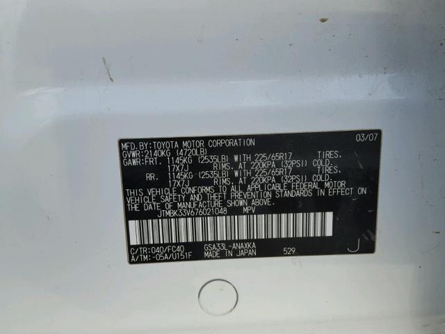 JTMBK33V676021048 - 2007 TOYOTA RAV4 WHITE photo 10