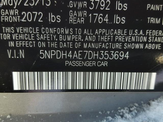 5NPDH4AE7DH353694 - 2013 HYUNDAI ELANTRA GL GRAY photo 10