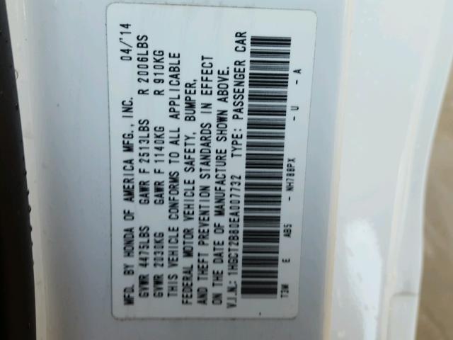 1HGCT2B80EA007732 - 2014 HONDA ACCORD EXL WHITE photo 10