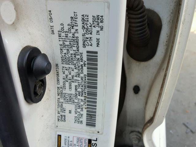 JTEBU14R758030449 - 2005 TOYOTA 4RUNNER SR WHITE photo 10