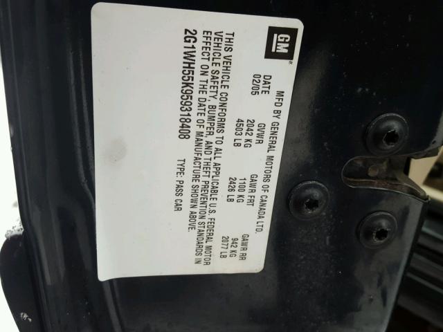 2G1WH55K959318408 - 2005 CHEVROLET IMPALA LS BLACK photo 10