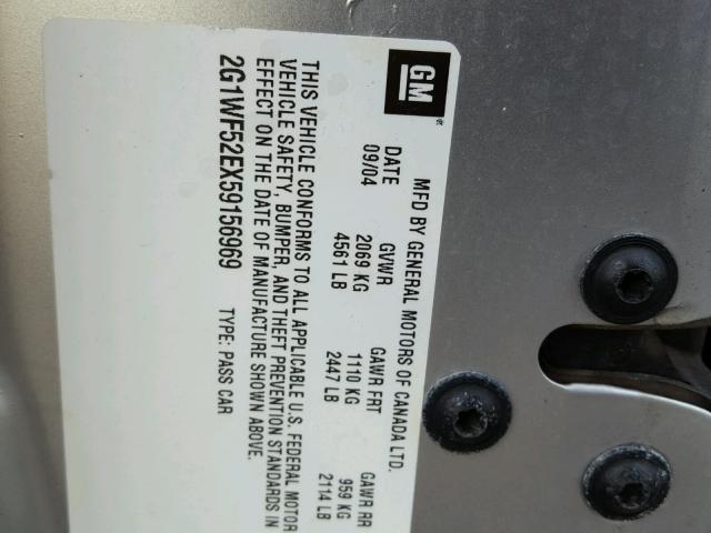 2G1WF52EX59156969 - 2005 CHEVROLET IMPALA SILVER photo 10