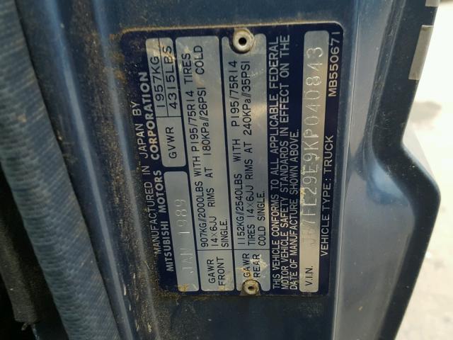 JB7FL29E9KP040843 - 1989 DODGE RAM 50 BLUE photo 10