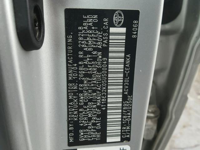 4T1BE32K05U500049 - 2005 TOYOTA CAMRY LE SILVER photo 10