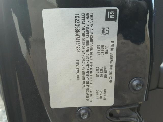 1G2ZG58N474146294 - 2007 PONTIAC G6 BASE BLACK photo 10