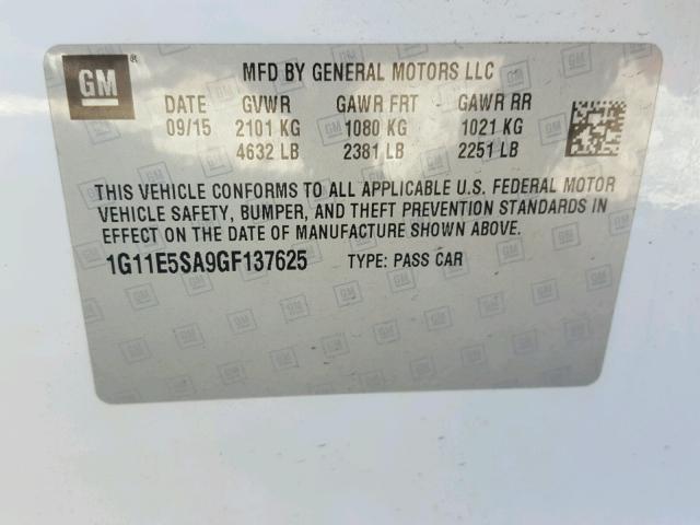 1G11E5SA9GF137625 - 2016 CHEVROLET MALIBU LIM 白色 照片 10