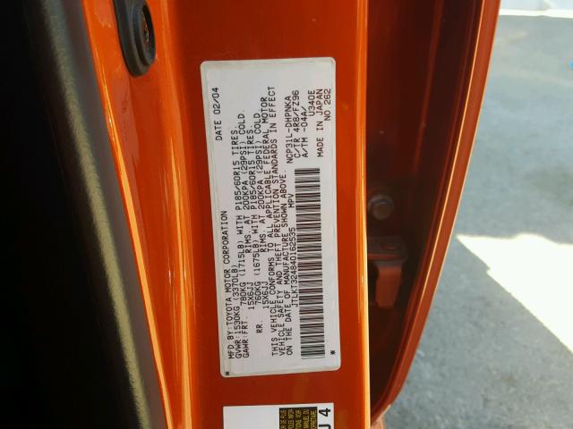 JTLKT324840162535 - 2004 TOYOTA SCION XB ნარინჯისფერი ფოტო 10