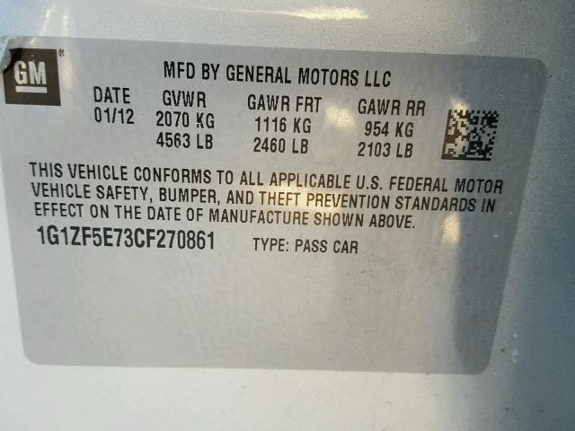 1G1ZF5E73CF270861 - 2012 CHEVROLET MALIBU 3LT ნაცრისფერი ფოტო 10