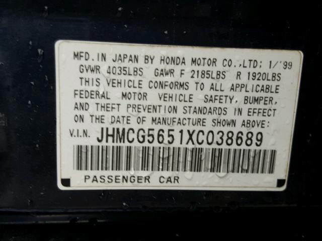 JHMCG5651XC038689 - 1999 HONDA ACCORD EX BLUE photo 10