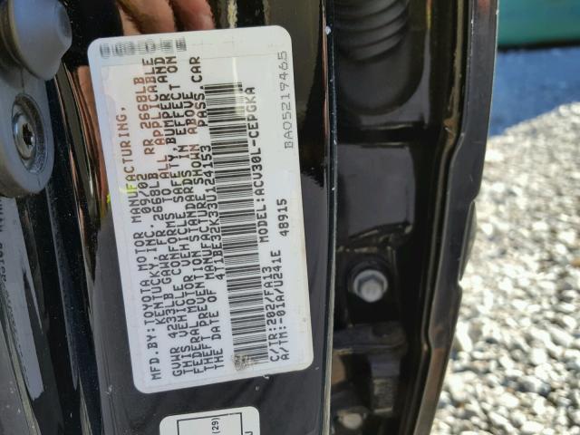 4T1BE32K33U124153 - 2003 TOYOTA CAMRY LE შავი ფოტო 10