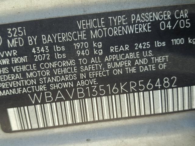 WBAVB13516KR56482 - 2006 BMW 325 I BLUE photo 10