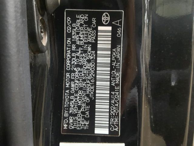 JTKDE167290301324 - 2009 TOYOTA SCION TC 黑色 照片 10