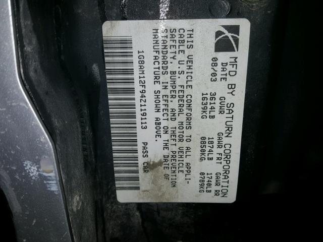 1G8AM12F94Z119113 - 2004 SATURN ION LEVEL 银色 照片 10