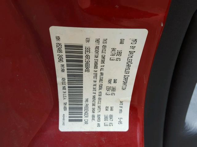 1B3EL46R15N668492 - 2005 DODGE STRATUS SX RED photo 10