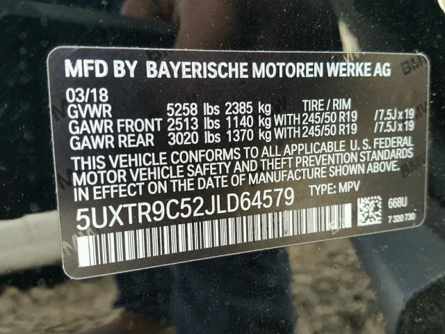 5UXTR9C52JLD64579 - 2018 BMW X3 XDRIVEM BLACK photo 10