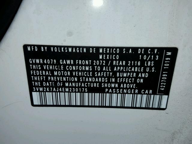 3VW2K7AJ4EM230175 - 2014 VOLKSWAGEN JETTA BASE 白色 照片 10