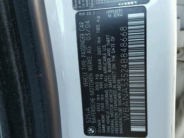 WBANA53524B848668 - 2004 BMW 525 I WHITE photo 10