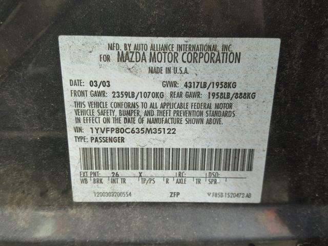 1YVFP80C635M35122 - 2003 MAZDA 6 I GRAY photo 10