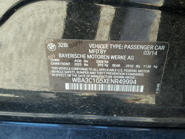 WBA3C1G5XENR49994 - 2014 BMW 328 I SULE BLACK photo 10