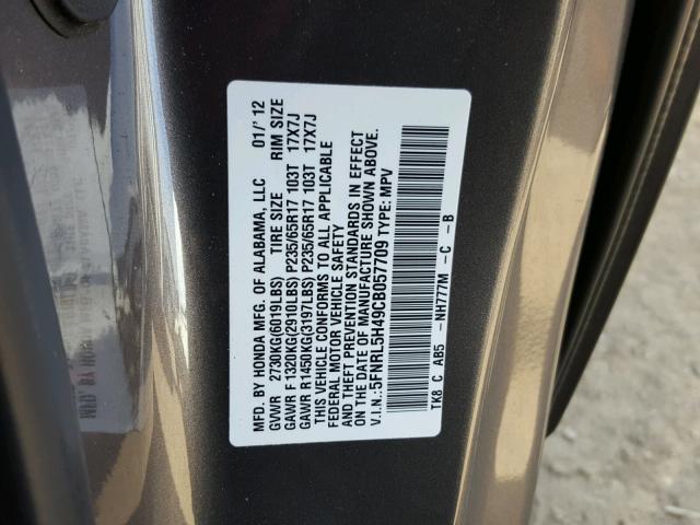 5FNRL5H49CB057709 - 2012 HONDA ODYSSEY EX CHARCOAL photo 10