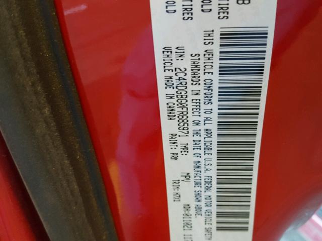 2C4RDGBG0FR685971 - 2015 DODGE GRAND CARA RED photo 10