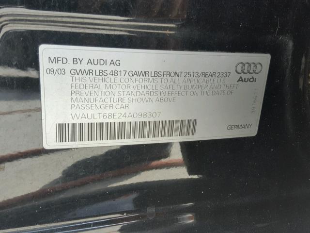 WAULT68E24A098307 - 2004 AUDI A4 3.0 QUA BLACK photo 10