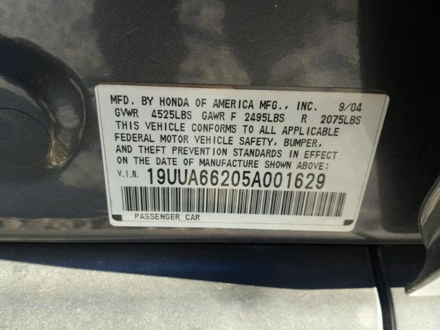 19UUA66205A001629 - 2005 ACURA TL GRAY photo 10