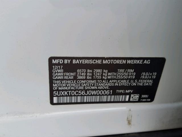 5UXKT0C56J0W00061 - 2018 BMW X5 XDR40E Beyaz fotoğraf 10