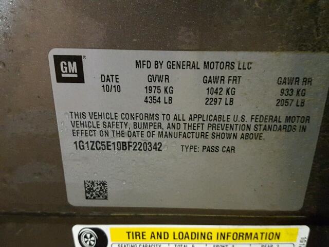 1G1ZC5E10BF220342 - 2011 CHEVROLET MALIBU 1LT 棕色 照片 10