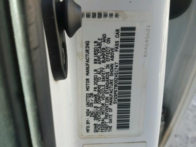 5Y2SP67809Z451747 - 2009 PONTIAC VIBE WHITE photo 10