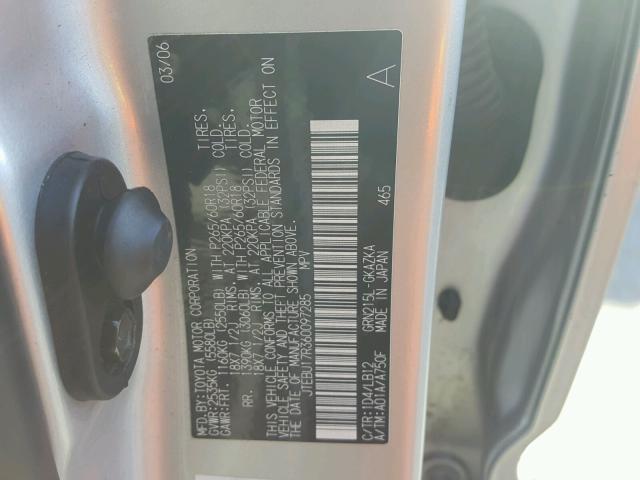 JTEBU17R360097285 - 2006 TOYOTA 4RUNNER LI SILVER photo 10