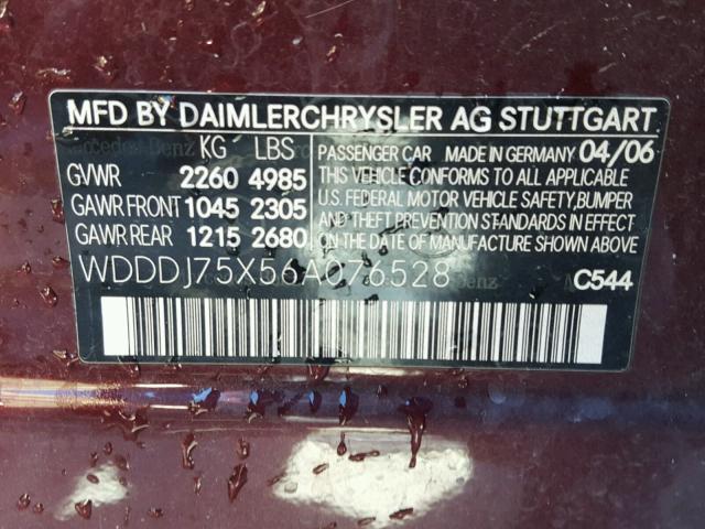 WDDDJ75X56A076528 - 2006 MERCEDES-BENZ CLS 500C MAROON photo 10