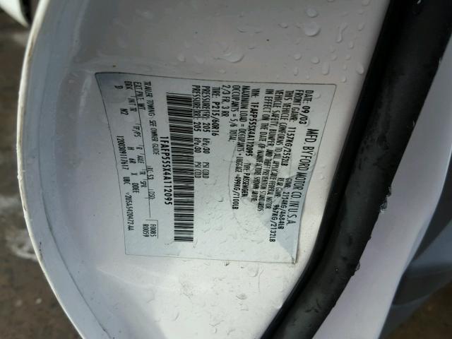 1FAFP55SX4A112095 - 2004 FORD TAURUS SES WHITE photo 10