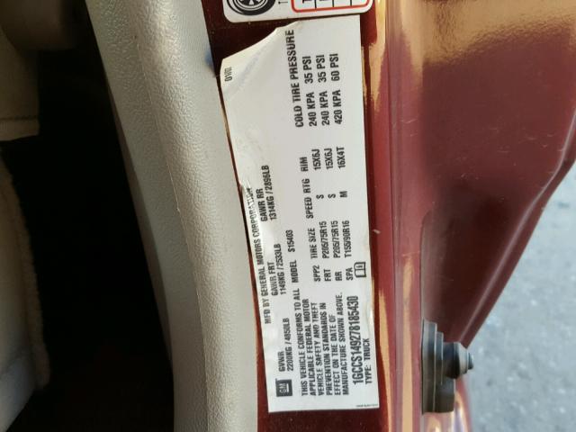 1GCCS149278185430 - 2007 CHEVROLET COLORADO MAROON photo 10