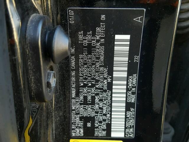 2T2HK31U77C046467 - 2007 LEXUS RX 350 BLACK photo 10